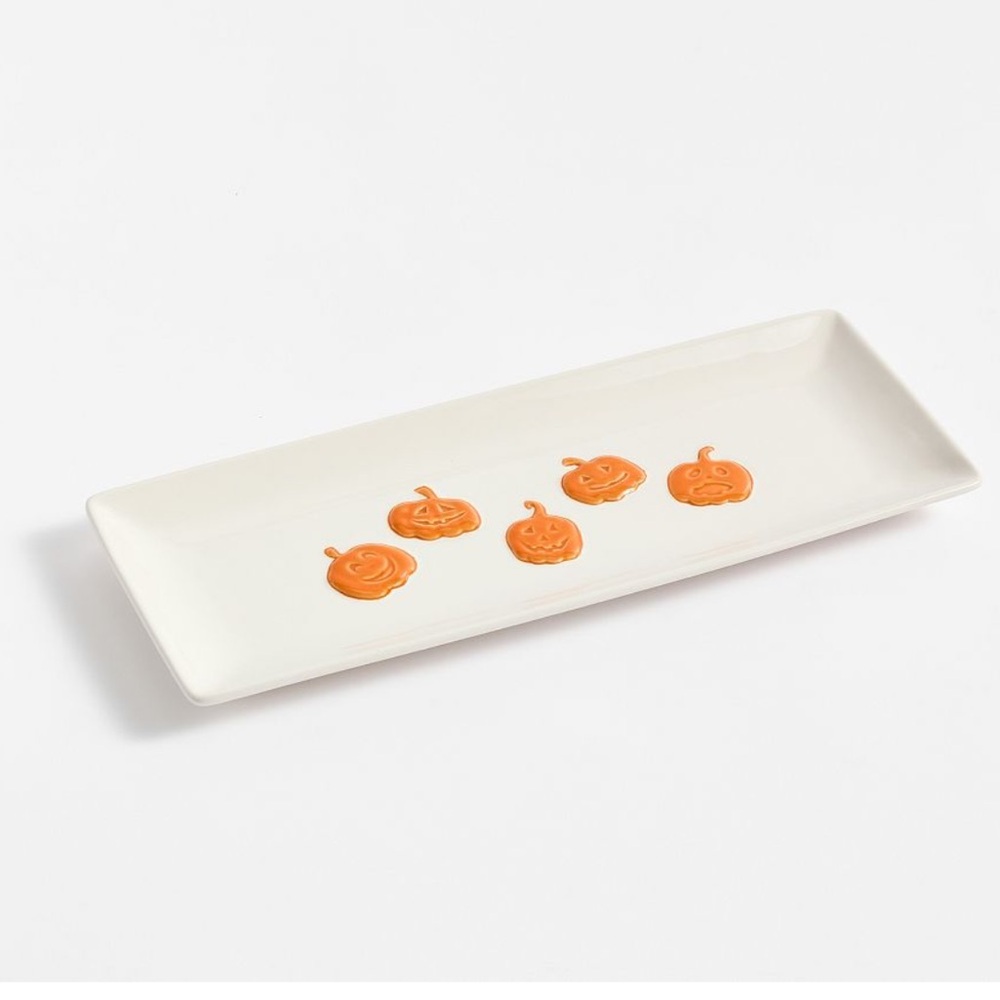 🎃 Jack-O-Lantern Stoneware Icon Cookie Platter by Pottery Barn